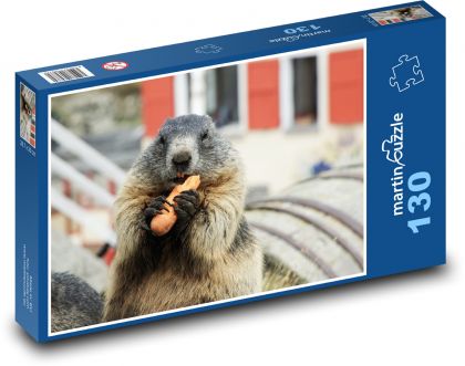 Murmeltier mit Karotten - Nagetier, fütternd - Puzzle - 130 Teile