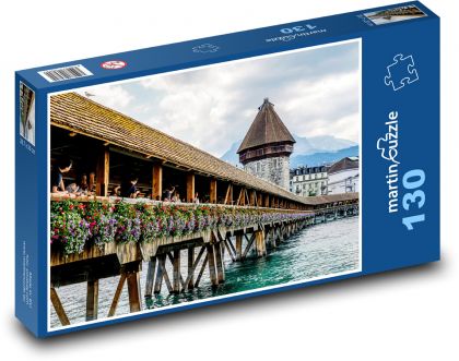 Lucern - Švýcarsko, most - Puzzle 130 dílků, rozměr 28,7x20 cm