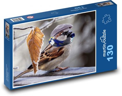 Vrabec - mráz, perie - Puzzle 130 dielikov, rozmer 28,7x20 cm 