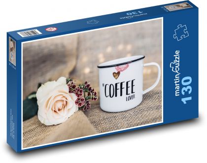 Hrnček - káva, ruže - Puzzle 130 dielikov, rozmer 28,7x20 cm 