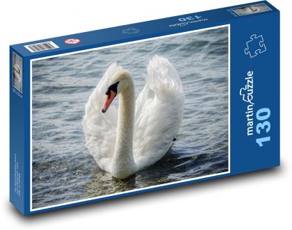 Labuť velká - bílý pták, voda  - Puzzle 130 dílků, rozměr 28,7x20 cm