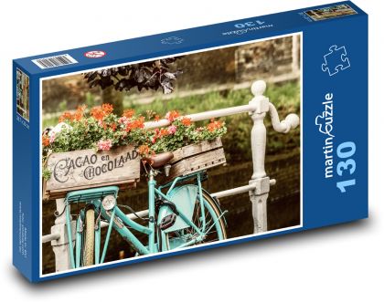 Rower - dekoracja, kwiaty - Puzzle 130 elementów, rozmiar 28,7x20 cm