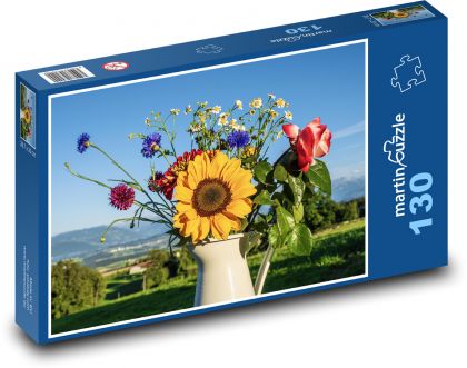 Kytica kvetov - slnečnice, ruže - Puzzle 130 dielikov, rozmer 28,7x20 cm 