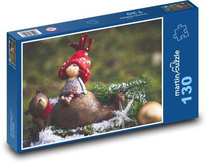Vánoční dekorace - medvěd, vánoce  - Puzzle 130 dílků, rozměr 28,7x20 cm