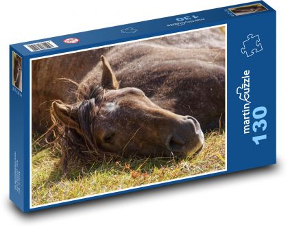Braunes Pferd - Tier, hinlegen - Puzzle - 130 Teile