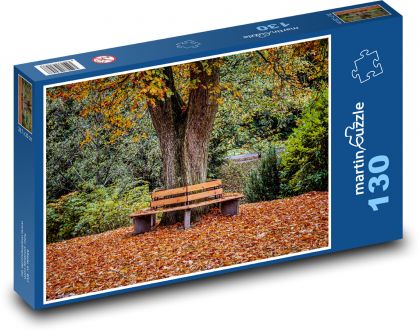 Lavička v parku - stromy, jeseň - Puzzle 130 dielikov, rozmer 28,7x20 cm 