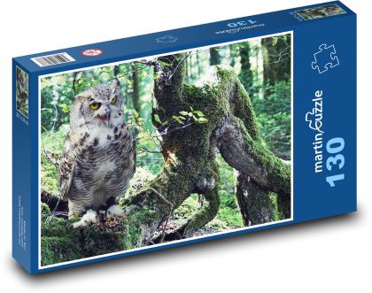 Sova v lese - dravý pták, příroda - Puzzle 130 dílků, rozměr 28,7x20 cm