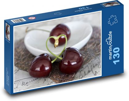 Třešně - srdce, milovat - Puzzle 130 dílků, rozměr 28,7x20 cm