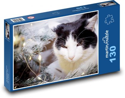 Vánoční strom - kočka, domácí mazlíček - Puzzle 130 dílků, rozměr 28,7x20 cm