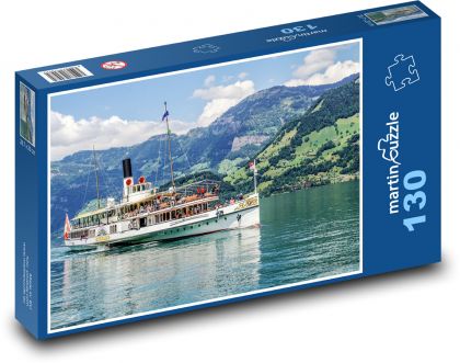Lucernské jezero - parník, Švýcarsko - Puzzle 130 dílků, rozměr 28,7x20 cm