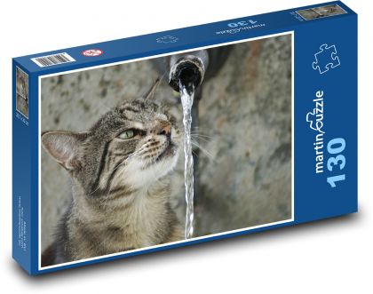 Kočka - voda, žízeň - Puzzle 130 dílků, rozměr 28,7x20 cm