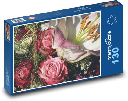 Kytice - lilie, růže - Puzzle 130 dílků, rozměr 28,7x20 cm