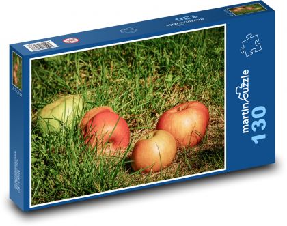 Jablka v trávě - ovoce, padané - Puzzle 130 dílků, rozměr 28,7x20 cm