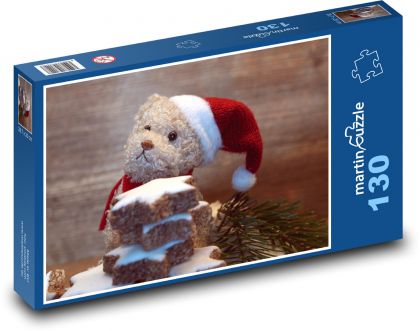 Vánoční medvídek - vánoční cukroví, dekorace  - Puzzle 130 dílků, rozměr 28,7x20 cm