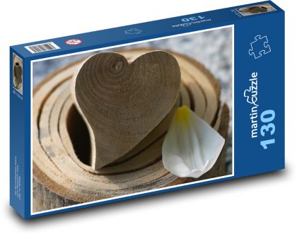 Srdce - dřevo, milovat - Puzzle 130 dílků, rozměr 28,7x20 cm
