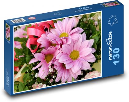 Gerbery - růžové květiny, zahrada - Puzzle 130 dílků, rozměr 28,7x20 cm