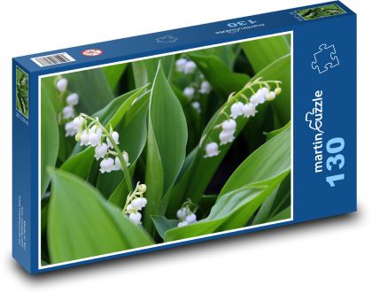 Bílé konvalinky - jarní květy, rostlina - Puzzle 130 dílků, rozměr 28,7x20 cm