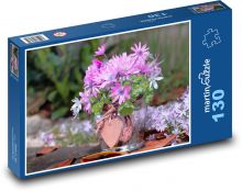 Růžová sasanka - kytice, srdce Puzzle 130 dílků - 28,7 x 20 cm