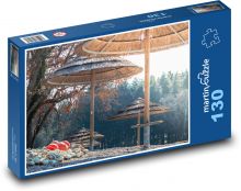 Straw umbrellas - beach, summer Puzzle 130 pieces - 28.7 x 20 cm 