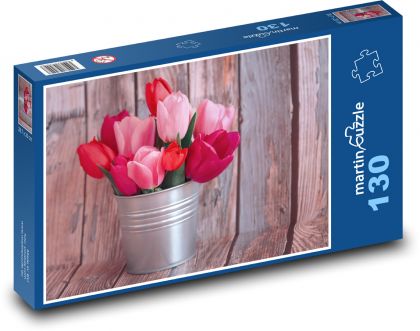 Pink tulips - bouquet, spring - Puzzle 130 pieces, size 28.7x20 cm 