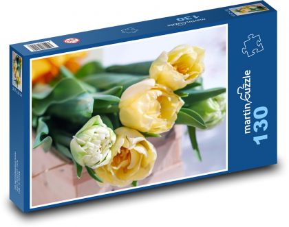 Žluté tulipány - květiny, kytice - Puzzle 130 dílků, rozměr 28,7x20 cm