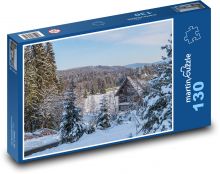 Dům v lese - zima, vlak Puzzle 130 - 28,7x20 cm