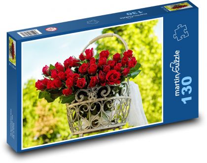 Kytica ruží - červené ruže, romantika - Puzzle 130 dielikov, rozmer 28,7x20 cm 