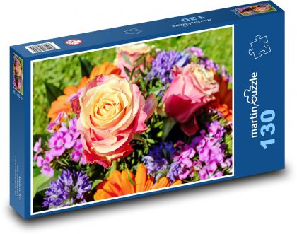 Kwiaty cięte - bukiet kwiatów, róże - Puzzle 130 elementów, rozmiar 28,7x20 cm