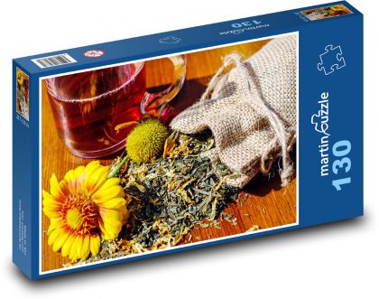 Čaj - sušené bylinky, květiny - Puzzle 130 dílků, rozměr 28,7x20 cm