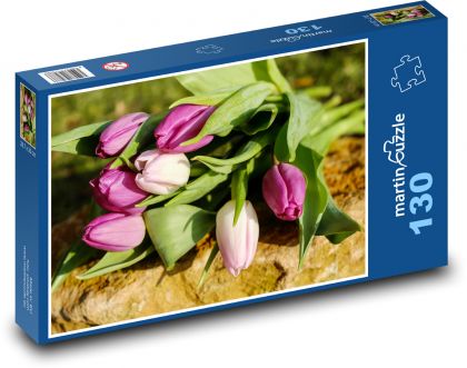 Tulips - spring bouquet, pink flowers - Puzzle 130 pieces, size 28.7x20 cm 