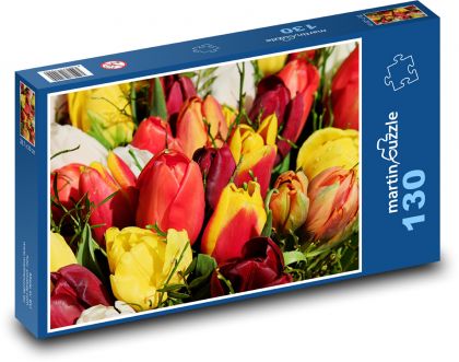 Tulipány - květiny, barevné - Puzzle 130 dílků, rozměr 28,7x20 cm