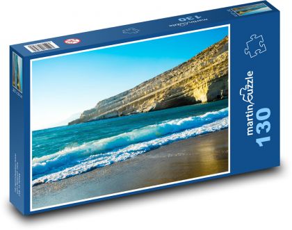 Greece - cliffs in the sea, beach - Puzzle 130 pieces, size 28.7x20 cm 