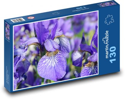 Fioletowe irysy - kwiaty, ogród - Puzzle 130 elementów, rozmiar 28,7x20 cm