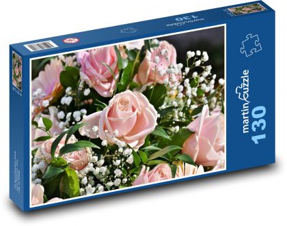 Kytice růží - růžové květy, květ  - Puzzle 130 dílků, rozměr 28,7x20 cm