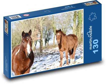 Koně - zvířata, sníh - puzzle 130 dílků
