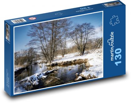 Drzewo - śnieg, jezioro - Puzzle 130 elementów, rozmiar 28,7x20 cm