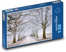 Drogi - zamarznięte drzewa, śnieg Puzzle 130 elementów - 28,7x20 cm