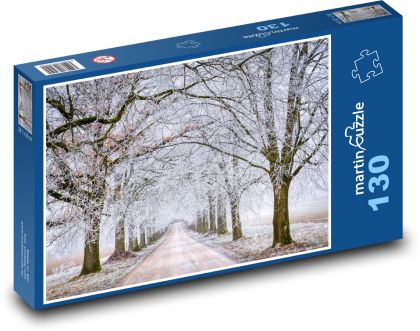 Drogi - zamarznięte drzewa, śnieg - Puzzle 130 elementów, rozmiar 28,7x20 cm
