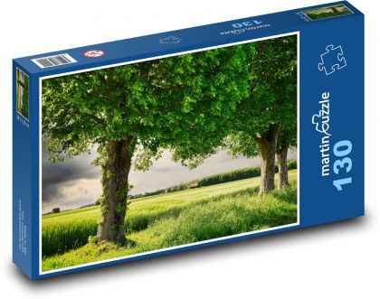 Pole pszenicy - drzewa, przyroda - Puzzle 130 elementów, rozmiar 28,7x20 cm