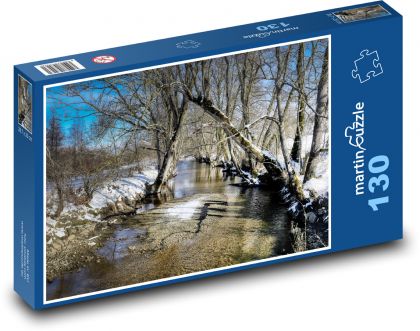 Stromy - sníh, řeka - puzzle 130 dílků