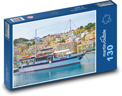 Boat in port - Greece, sea - Puzzle 130 pieces, size 28.7x20 cm 