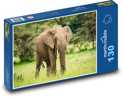 Slon africký - zvíře, savana - Puzzle 130 dílků, rozměr 28,7x20 cm