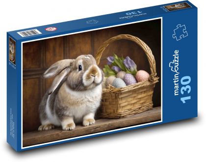 Velikonoční zajíček - vajíčka, králík - Puzzle 130 dílků, rozměr 28,7x20 cm