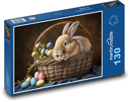 Velikonoční košík - zajíček, vejce - Puzzle 130 dílků, rozměr 28,7x20 cm