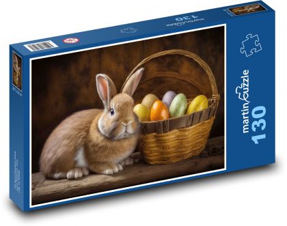 Velikonoční košík - králíček, zajíc - Puzzle 130 dílků, rozměr 28,7x20 cm