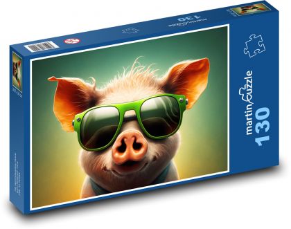 Pig - animal, glasses - Puzzle 130 pieces, size 28.7x20 cm 
