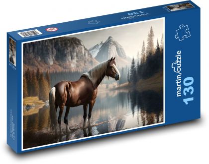 Kôň - jazero, hory - Puzzle 130 dielikov, rozmer 28,7x20 cm 