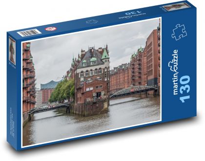 Hamburg - vodný hrad, Speicherstadt - Puzzle 130 dielikov, rozmer 28,7x20 cm 