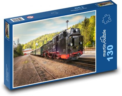 Parní lokomotiva - vlak, železnice - Puzzle 130 dílků, rozměr 28,7x20 cm