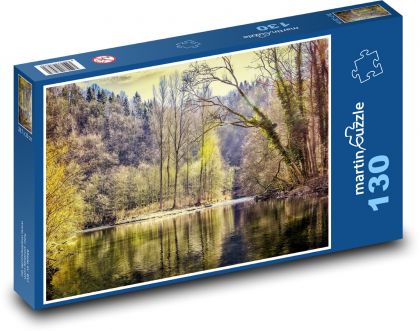Les - jezero, stromy - Puzzle 130 dílků, rozměr 28,7x20 cm